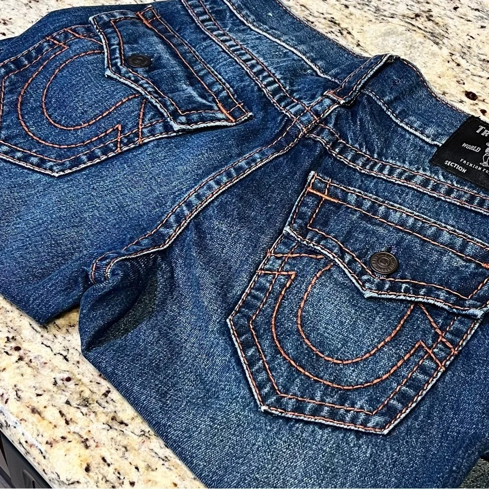 TRUE RELIGION RICKY SUPER T STITCH RELAXED STRAIGHT MENS DARK WASH 31 NEW